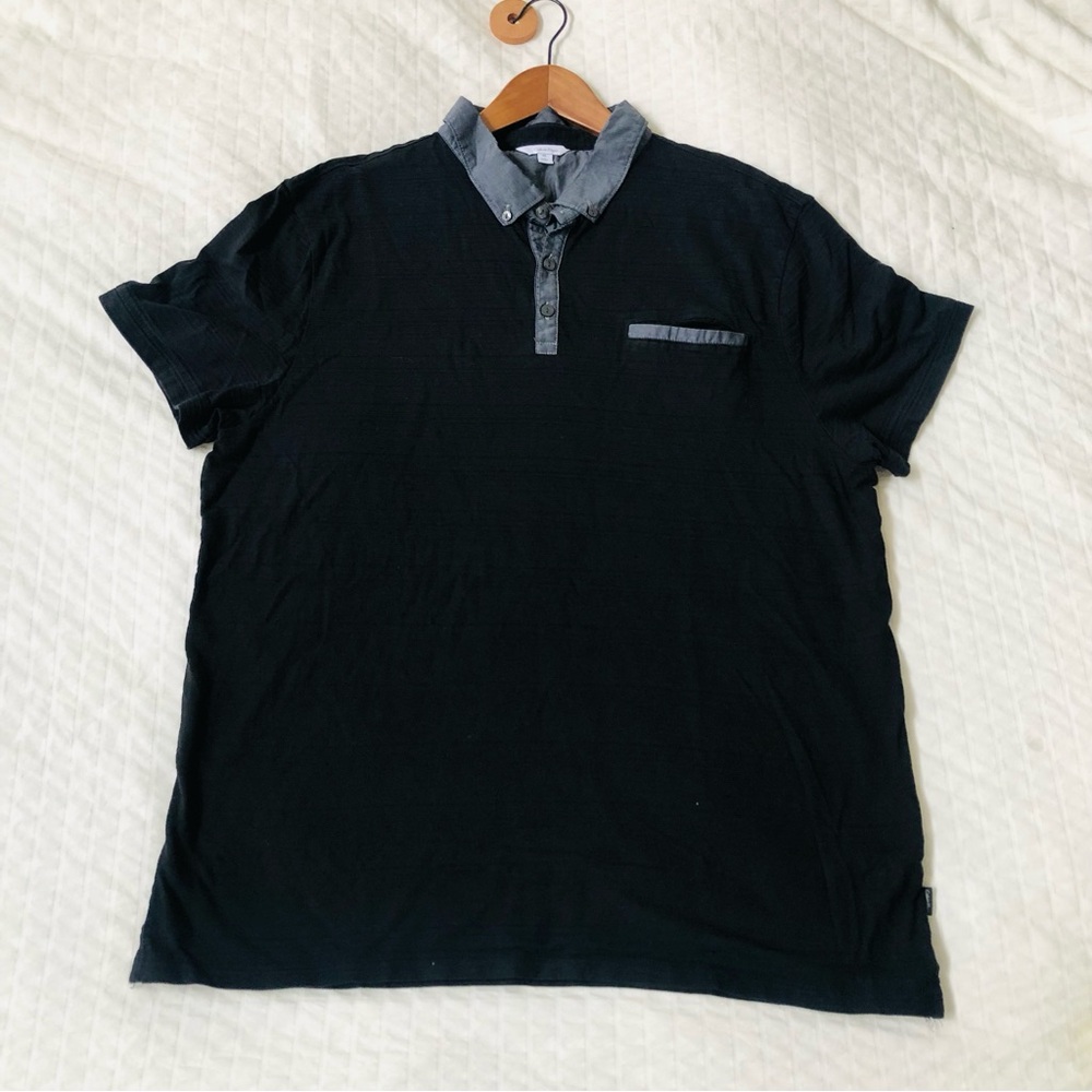 Calvin Klein Black Polo Shirt with Gray Details size XXL 100% Cotton